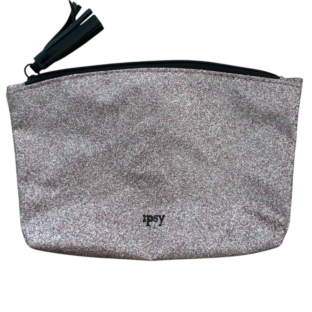 Ipsy Pink Silver Glitter Glam‎ Cosmetic Bag Black Tassle